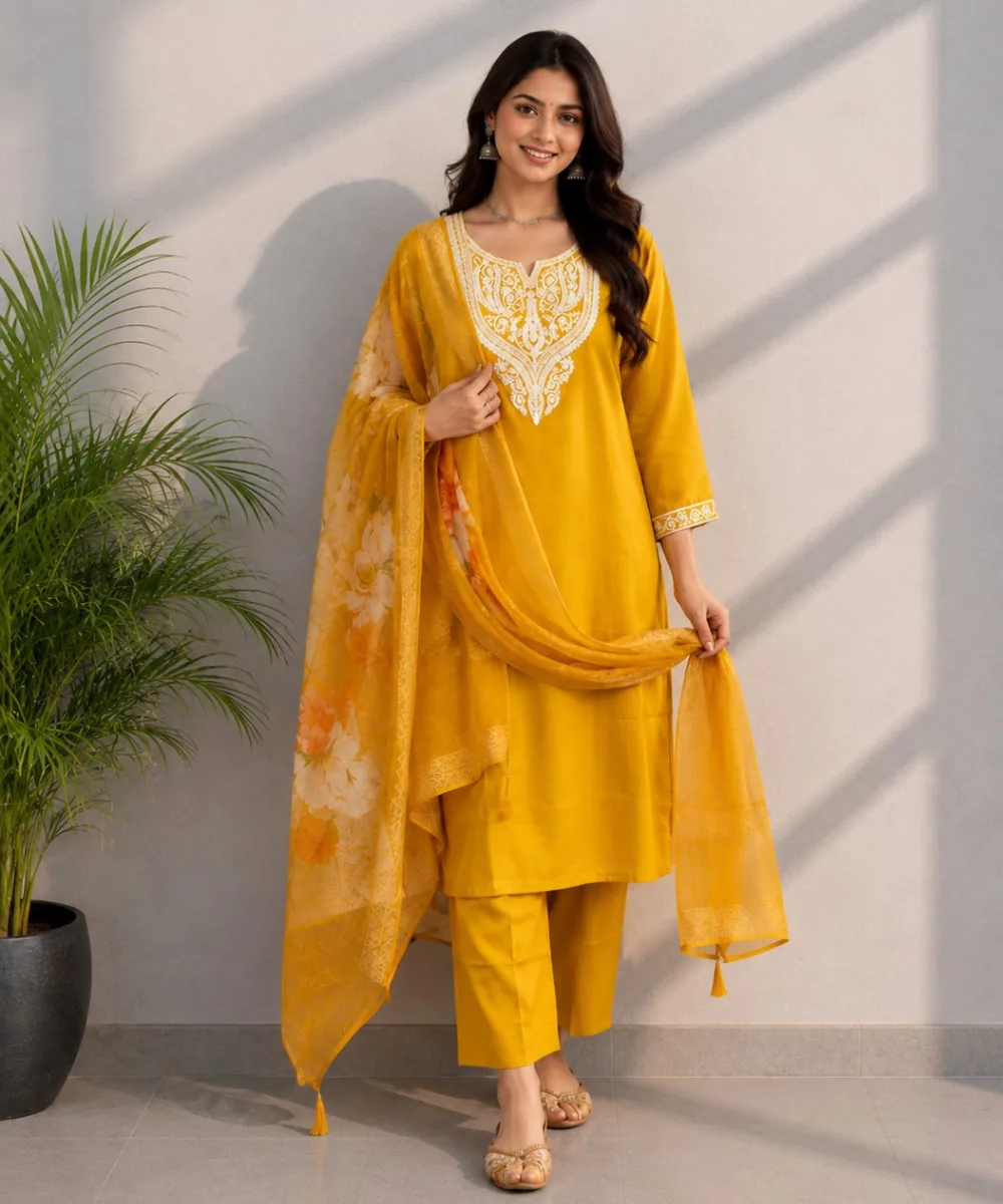 Yellow Embroidered Set DR-507 wholesale 3 Piece Suit