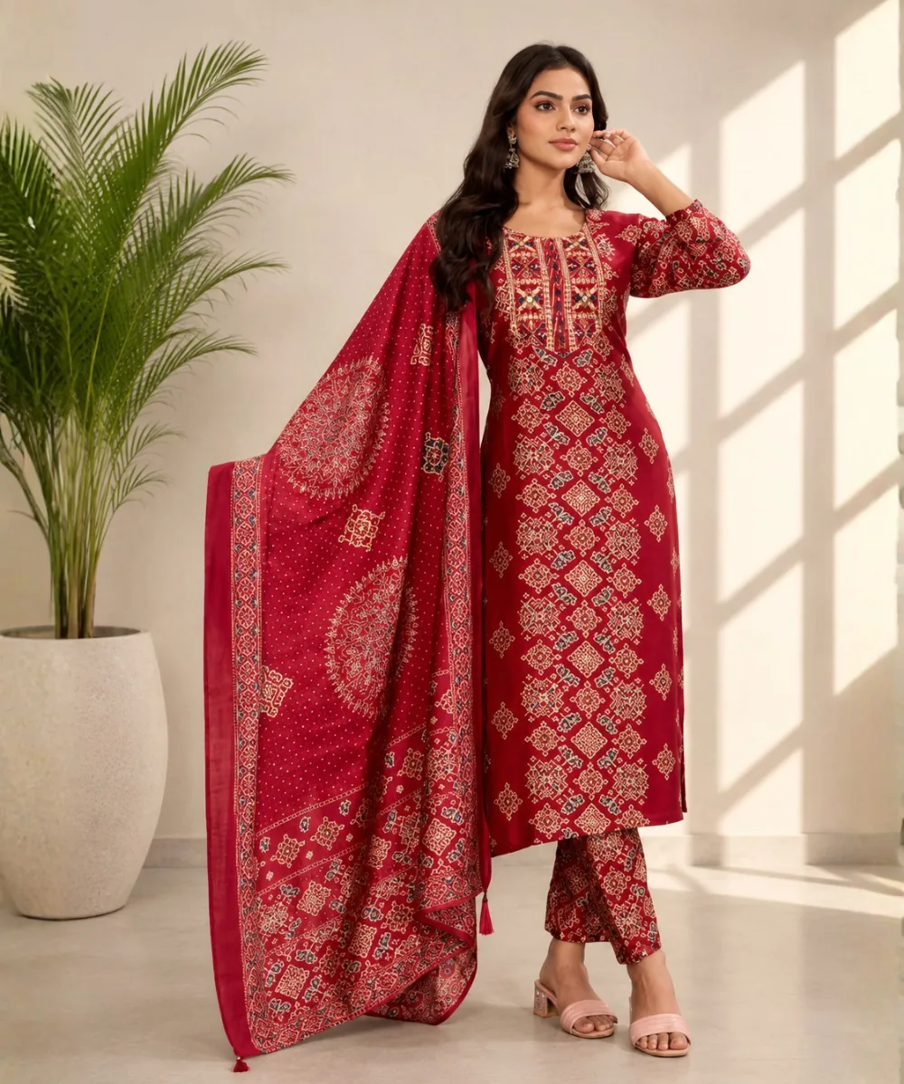 Red Printed Suit Set - DR-554-1433 wholesale 3 Piece Suit