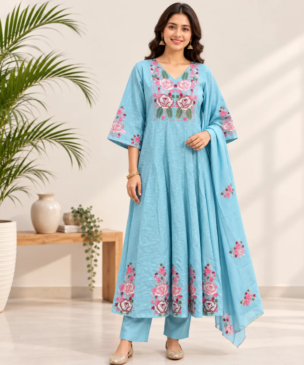 Sky Blue Floral Suit - DR-550-142 wholesale 3 Piece Suit