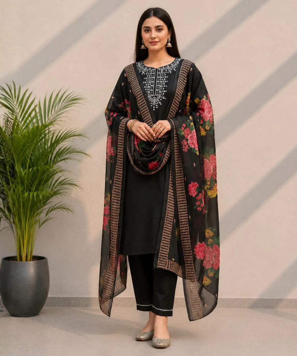Black Floral Suit - D-19 wholesale 3 Piece Suit
