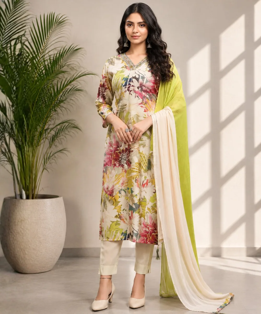 Floral Chanderi Suit - DR-565-9009 wholesale 3 Piece Suit