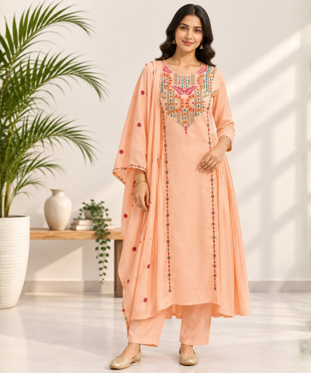 Peach Embroidered Suit DR-535-83 wholesale 3 Piece Suit