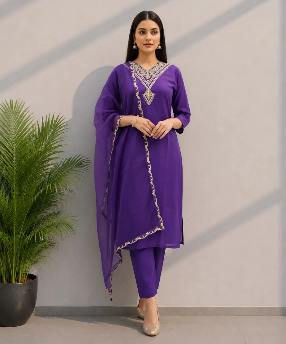 Purple Embroidered Suit - D-32 wholesale 3 Piece Suit