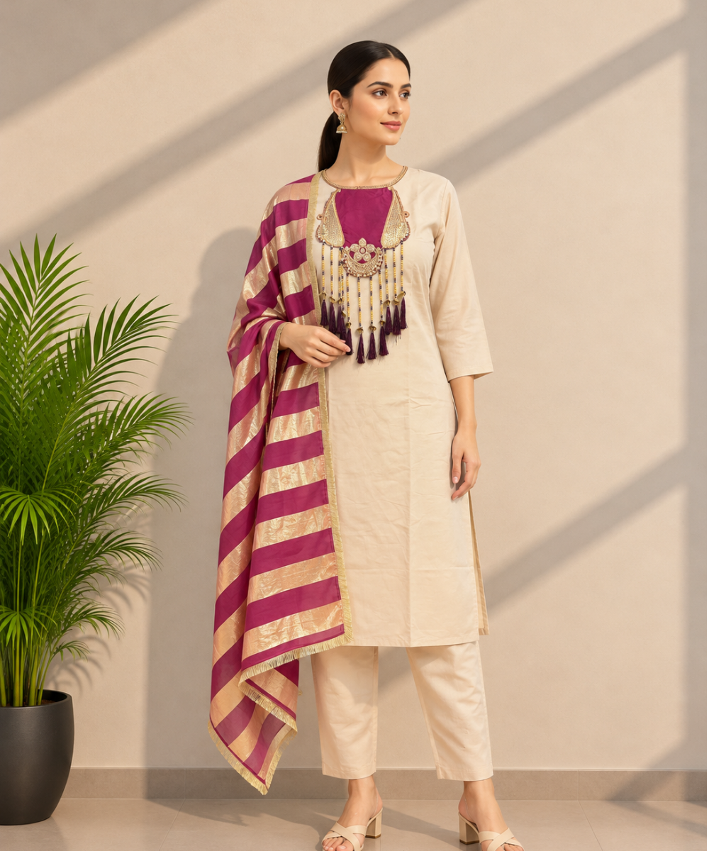 Magenta Chanderi Suit DR-539-82 wholesale 3 Piece Suit