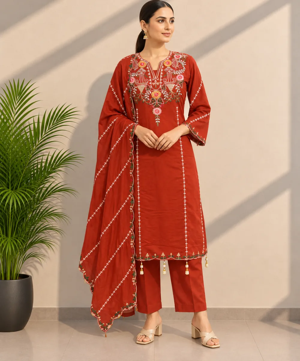 Embroidered Rust Suit DR-542-101 wholesale 3 Piece Suit