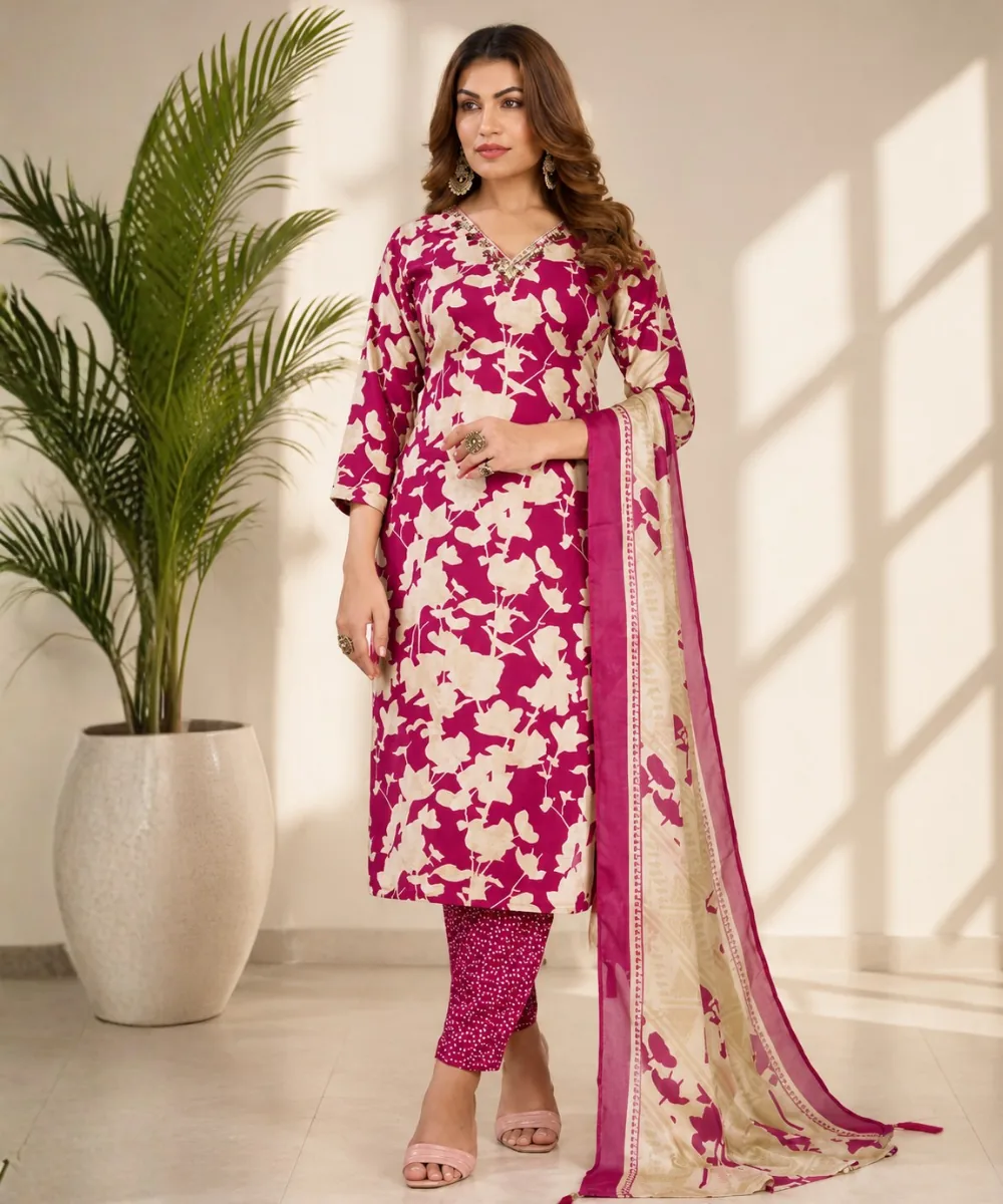 Magenta Floral Suit - DR-562-1440 wholesale 3 Piece Suit